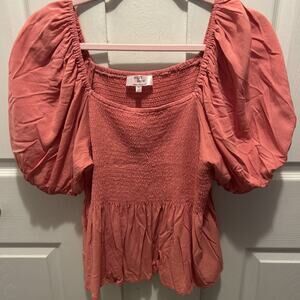 Dizzy Lizzy Top Women's Sz. XL Peachy Short Puff Sleeve Crop Top Blouse Boho